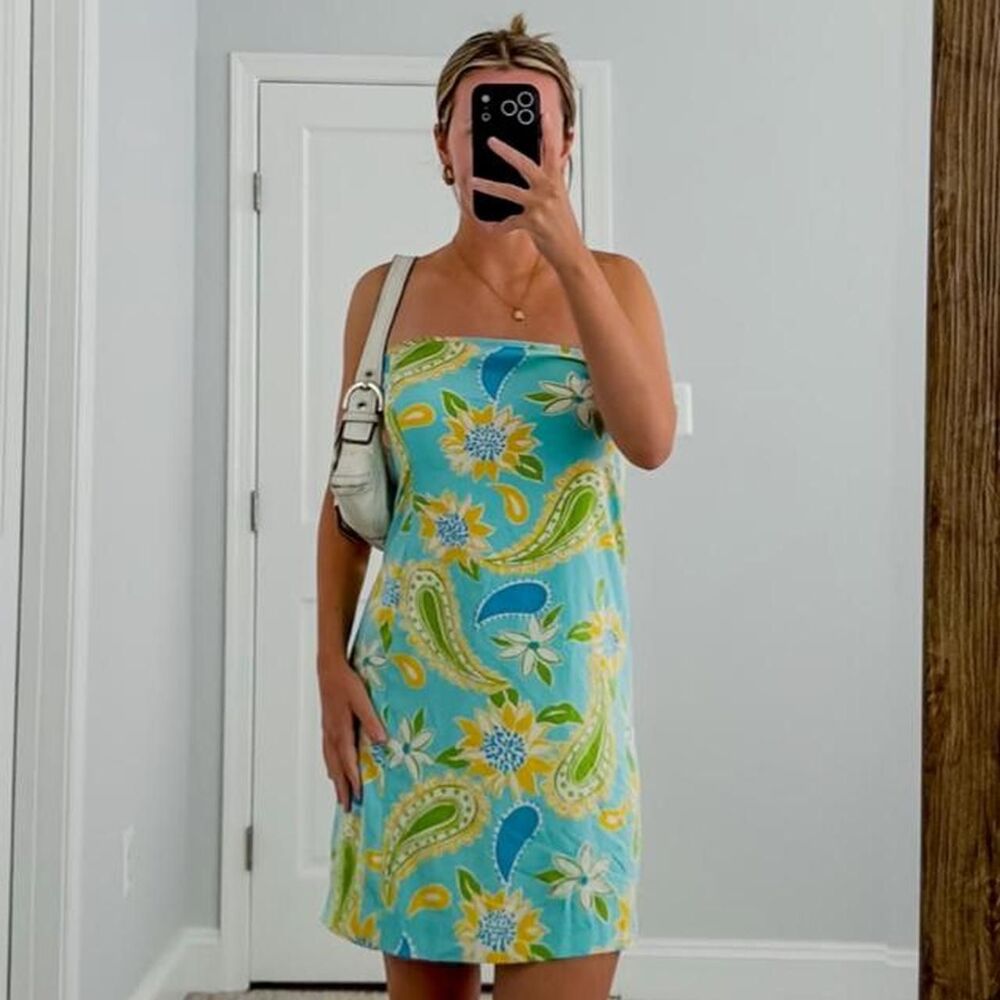 colorful resortwear bright fun handmade strapless mini dress size small